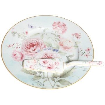 Home Elements Porcelánový talíř se lžící na dort růže (ROSE0036)