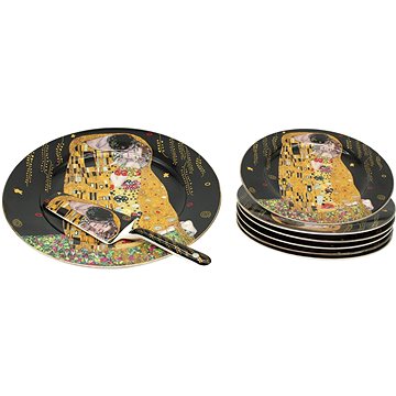 Home Elements 6 × dortový talíř s dortovou lžící Klimt Polibek tmavý (KLIMT0087)