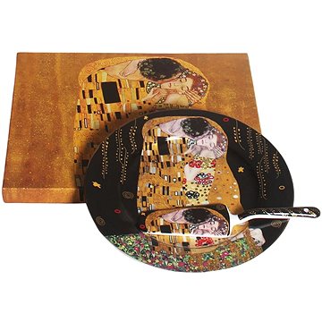 Home Elements Porcelánový talíř se lžící na dort Klimt Polibek tmavý (KLIMT0152)