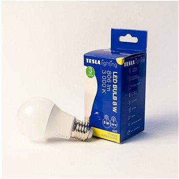 Tesla - LED žárovka BULB, E27, 8W, 230V, 806lm, 25 000h, 3000K teplá bílá, 220st (BL270830-1)