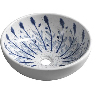 SAPHO PRIORI keramické umyvadlo, průměr 41cm, bílá s modrým vzorem (PI028)