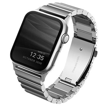 Uniq Strova Apple Watch článkový ocelový řemínek 42/44/45/Ultra 49mm stříbrný (UNIQ-44MM-STRVSIL)