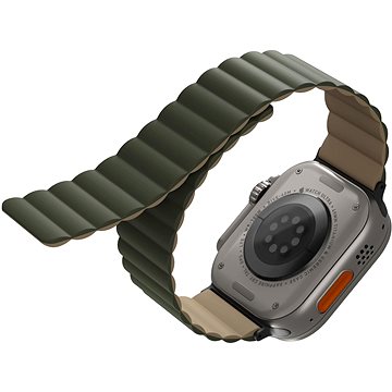UNIQ Revix Reversible Magnetic řemínek pro Apple Watch 42/44/45/Ultra 49mm zelený/hnědý (UNIQ-49MM-REVMGRNTAN)