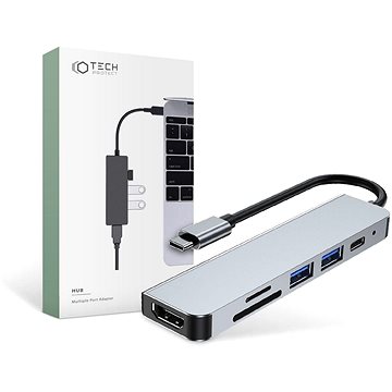 Tech-Protect V4 HUB adaptér 2 × USB / USB-C / HDMI / SD / Micro SD / TF, šedý (TEC919343)