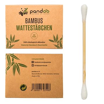 PANDOO Bambusové vatové tyčinky do uší s bio bavlnou 200 ks (4280001327498)