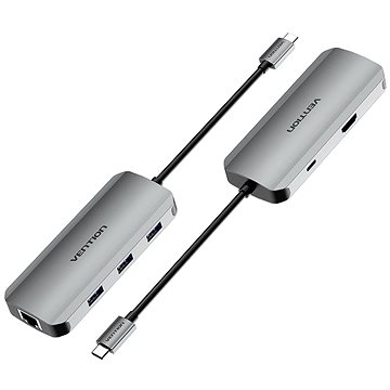 Vention USB-C to HDMI / USB 3.0 x 3 / RJ45 / PD Docking Station 0.15M Gray Aluminum (TOHHB)