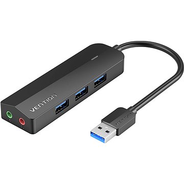 Vention 3-Port USB 3.0 Hub with Sound Card and Power Supply 1M Black (CHIBF)