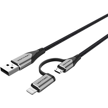 Vention MFi USB 2.0 to 2-in-1 Micro USB & Lightning Cable 0.5M Gray Aluminum Alloy Type (CQHHD)