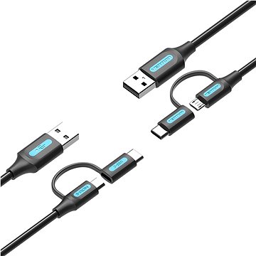 Vention USB 2.0 to 2-in-1 Micro USB & USB-C Cable 2m Black PVC Type (CQDBH)