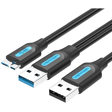 Vention USB 3.0 to Micro USB Cable with USB Power Supply 1m Black PVC Type (CQPBF)
