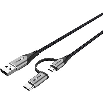 Vention USB 2.0 to 2-in-1 Micro USB & USB-C Cable 0.5m Gray Aluminum Alloy Type (CQEHD)