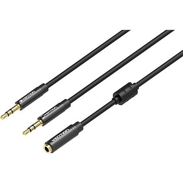 Vention 2x 3.5mm (M) to 4-Pole 3.5mm (F) Stereo Splitter Cable 0.3m Black Metal Type (BBOBY)