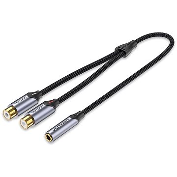 Vention Cotton Braided 3.5mm Jack Female to 2-Female RCA Audio Cable 0.3m Gray Aluminum Alloy Type (BCOHY)