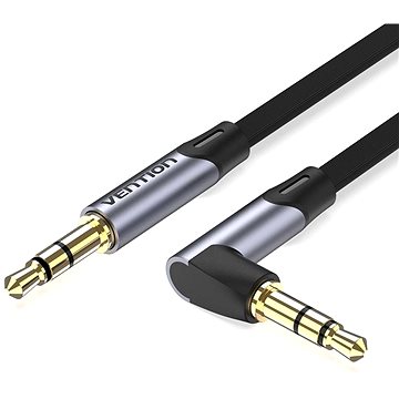 Vention 3.5mm Right Angle Male to Male Flat Aux Cable 0.5m Gray Aluminum Alloy Type (BANHD)
