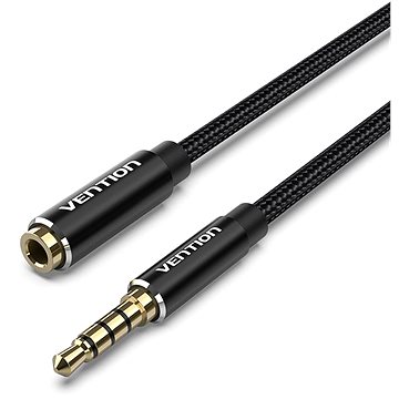 Vention Cotton Braided TRRS 3.5mm Male to 3.5mm Female Audio Extension 0.5m Black Aluminum Alloy (BHCBD)