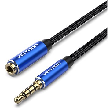 Vention Cotton Braided TRRS 3.5mm Male to 3.5mm Female Audio Extension 1m Blue Aluminum Alloy Type (BHCLF)