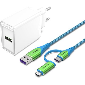 Vention & Alza Charging Kit (18W + 2in1 USB-C/micro USB Cable 1m) Collaboration Type (ZFCW0-100)