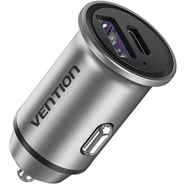 Vention Two-Port USB A+C (30W/30W) Car Charger Gray Mini Style Aluminium Alloy Type (FFFH0)