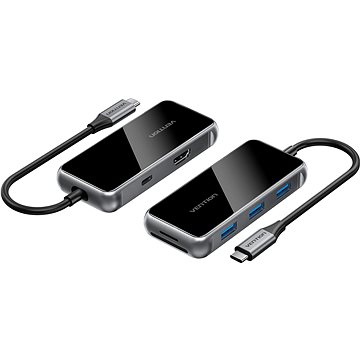 Vention USB-C to HDMI / 3x USB 3.0 / SD / TF / PD Docking Station 0.15M Gray Mirrored Surface Type (TFMHB)