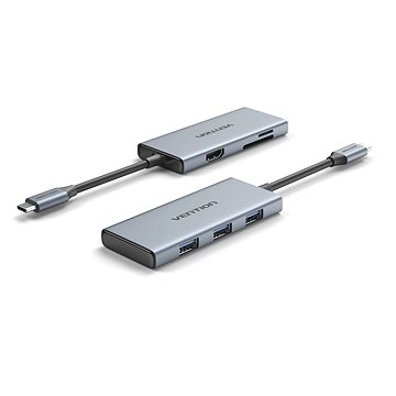 Vention USB-C to HDMI /3x USB 3.0 / SD / TF Docking Station Aluminum Alloy Type 0.15M Gray (TOOHB)