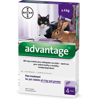 Advantage 4 × 0,8 ml - spot-on pro velké kočky a králíky (4007221013280)