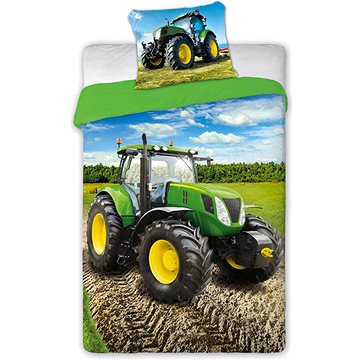 Traktor, zelený, bavlna, 140×200 cm, 70×90 cm (4796270)