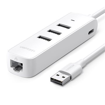 UGREEN USB 2.0 to 3×USB 2.0 + RJ45 (10/100Mbps) (White) (20983)