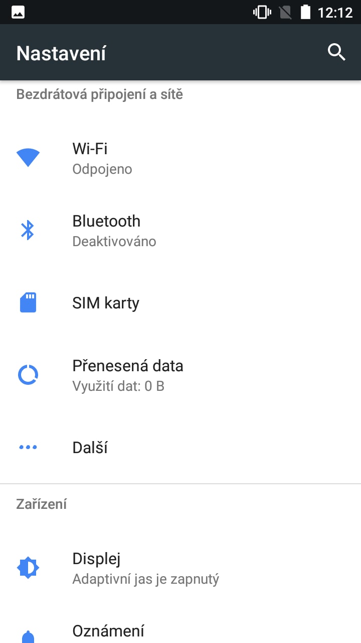 Nokia 3, screenshot, nastavení