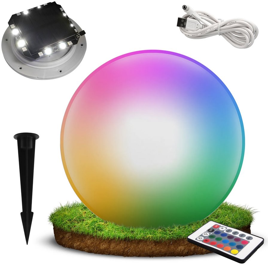 Aca Lighting Solární a vodotěsná LED koule RGB+W 35 cm, dálkové ovládaní, Li-FePO4 18 A
