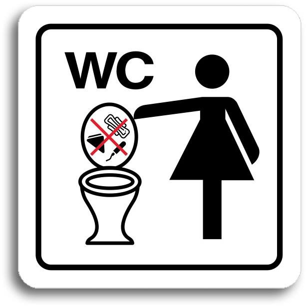 Accept Piktogram "zákaz vhazování předmětů do WC II" (80 × 80 mm) (bílá tabulka - barevný tisk)