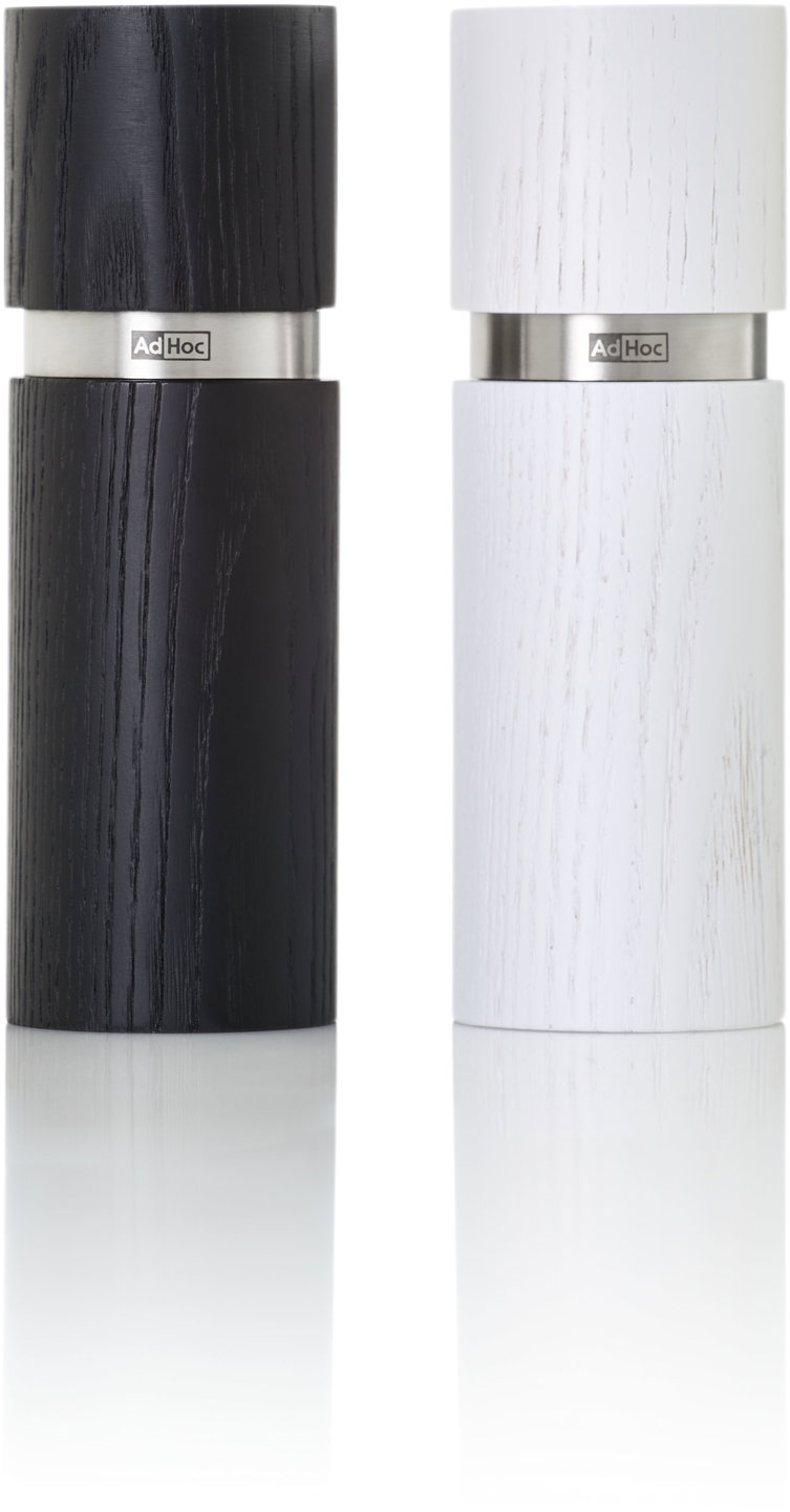 AdHoc Mlýnek na sůl nebo pepř set 2 ks, jasan textura, černý a bílý 15 cm