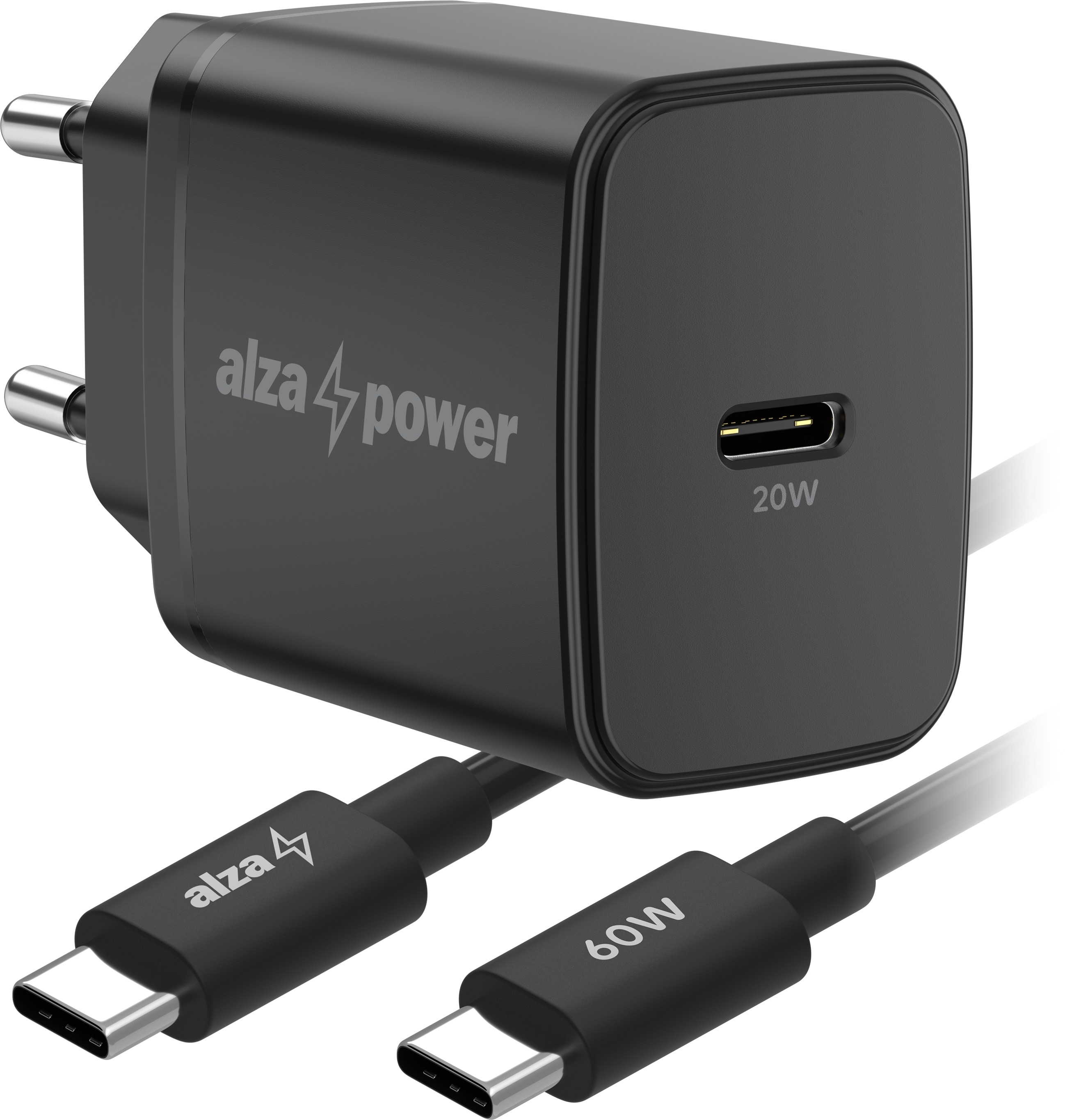 AlzaPower Compact SET A520 (20W + USB-C/C 60W Cable) černá
