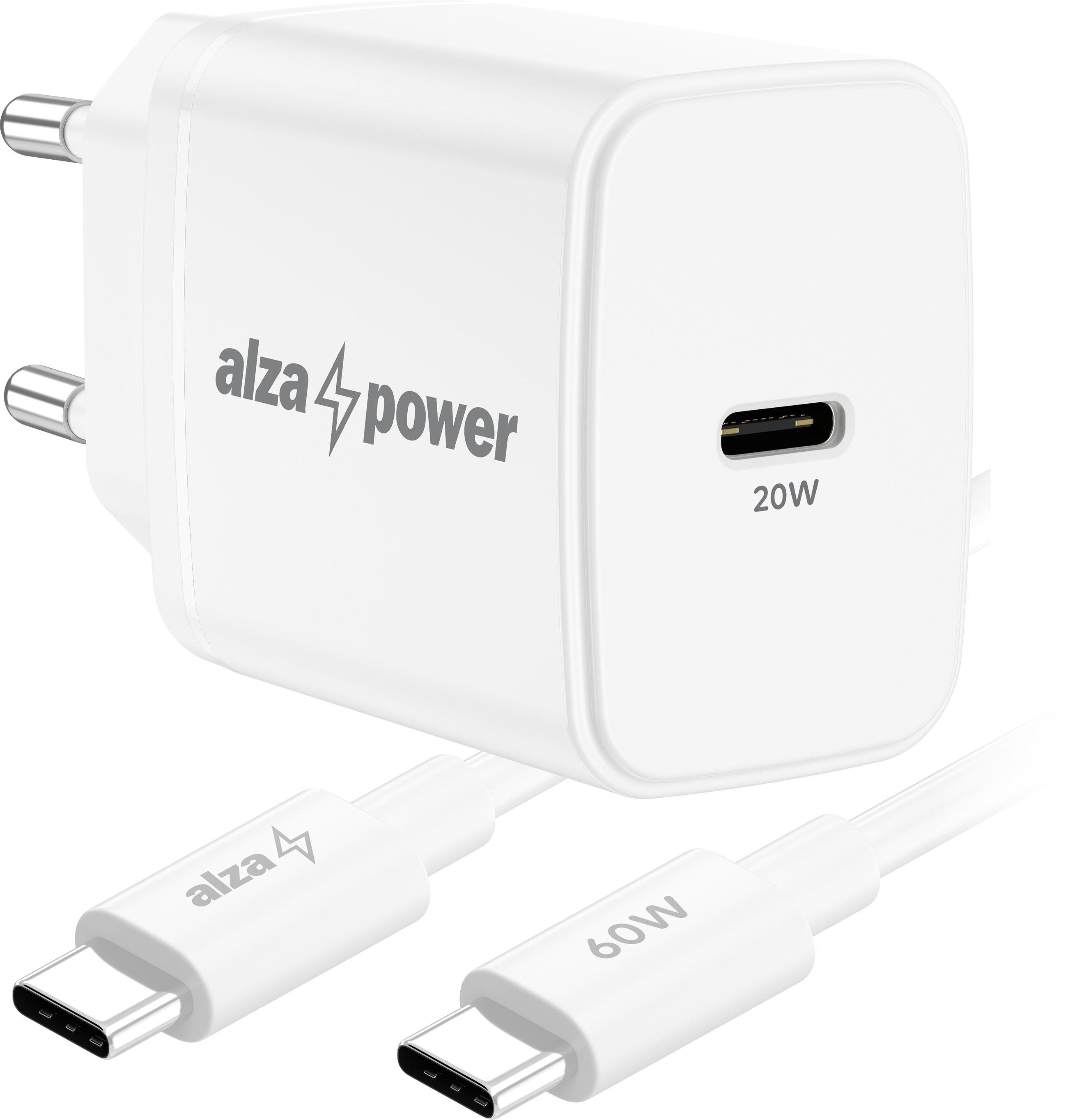 AlzaPower Compact SET A520 (20W + USB-C/C 60W Cable) bílá
