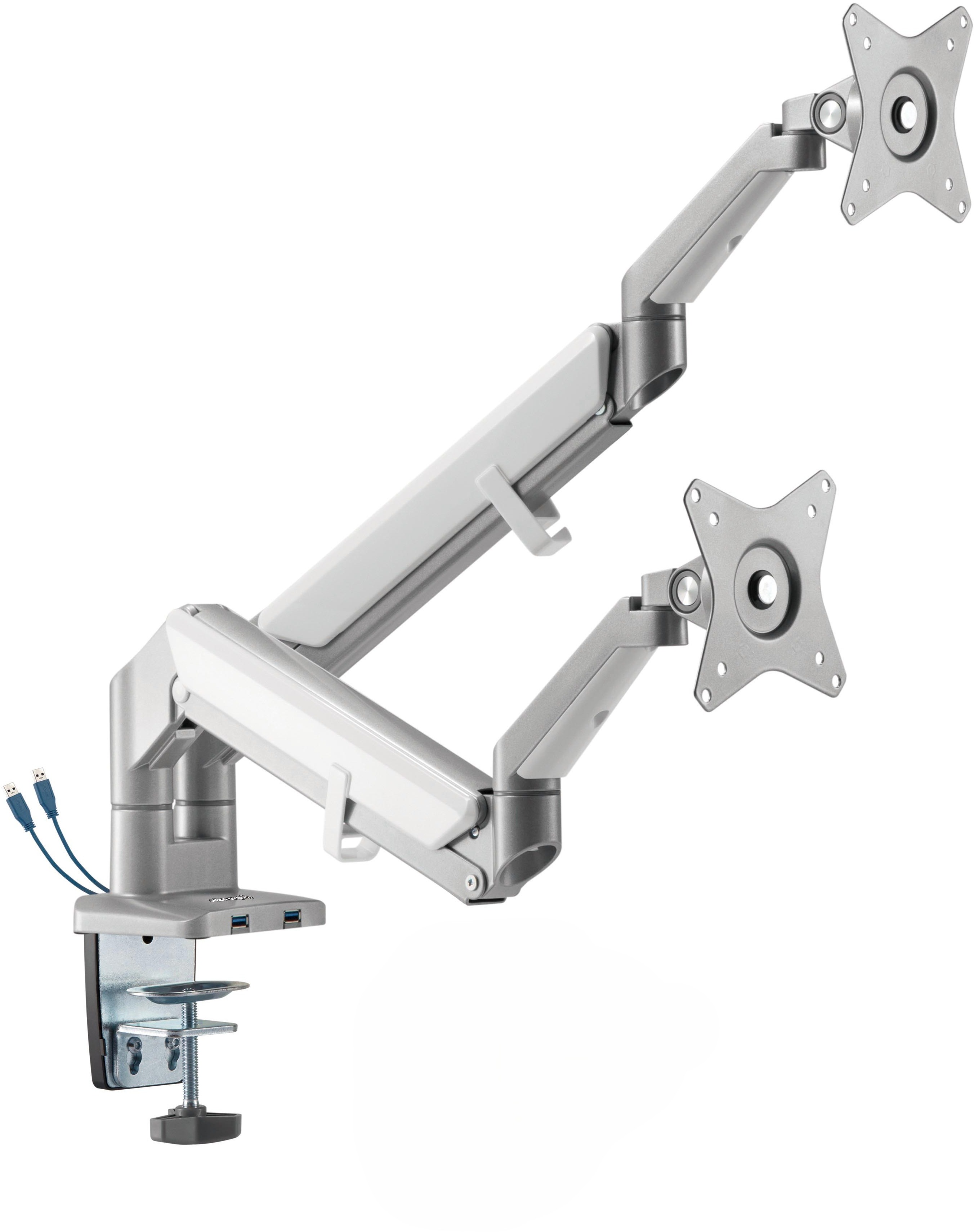 Držák na monitor AlzaErgo Arm D225S Space Saver USB stříbrný