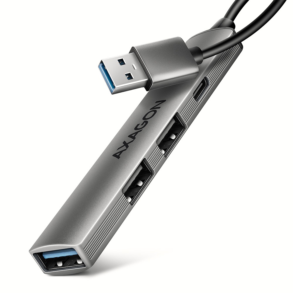 AXAGON HUE-STA 4x USB ALU STRIP Hub, 1x USB-A 5Gbps, 2x USB-A & 1x USB-C 480Mbps, USB-A cable 12cm