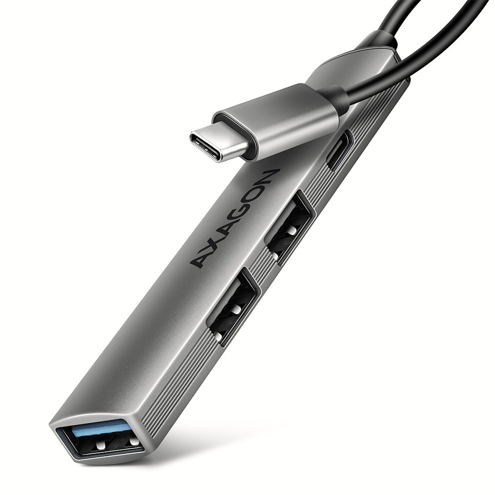 AXAGON HUE-STC 4x USB ALU STRIP Hub, 1x USB-A 5Gbps, 2x USB-A & 1x USB-C 480Mbps, USB-C cable 12 cm