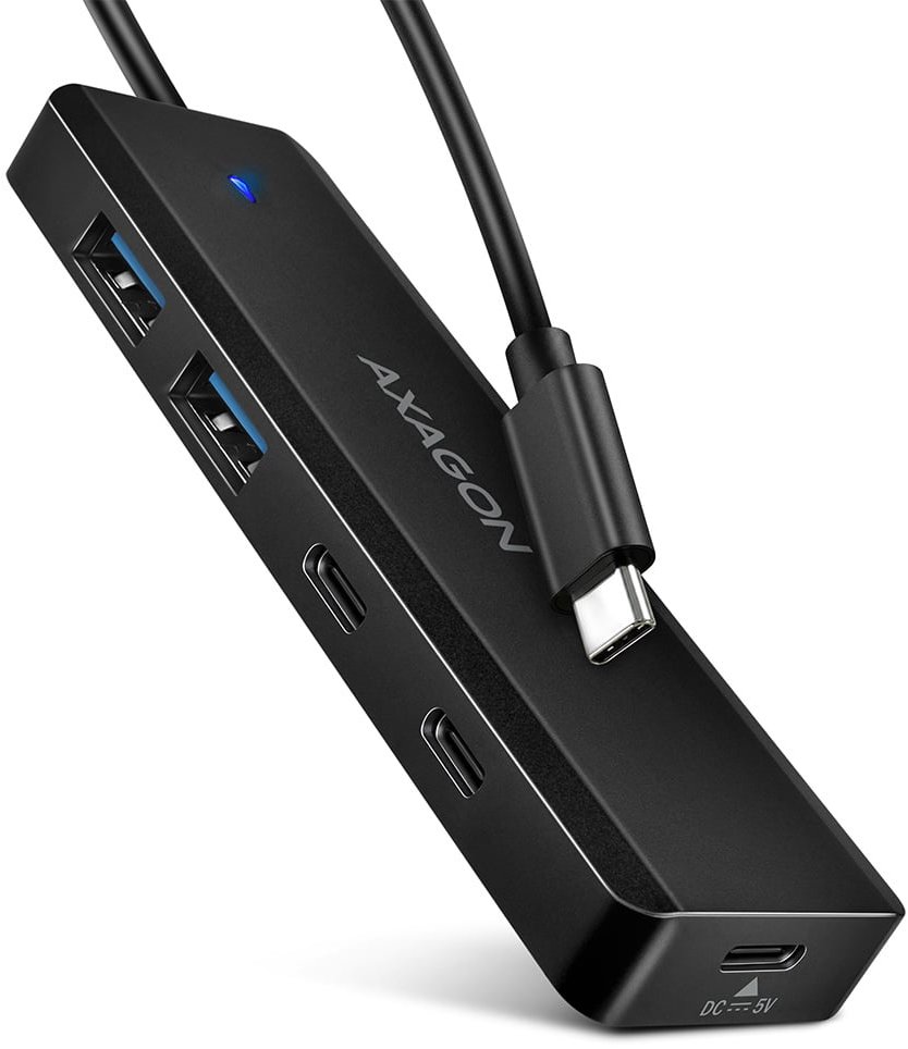 AXAGON HUE-C2C TRAVEL Hub, USB-C 5Gbps, 2x USB-A, 2x USB-C Power IN, cable 19 cm