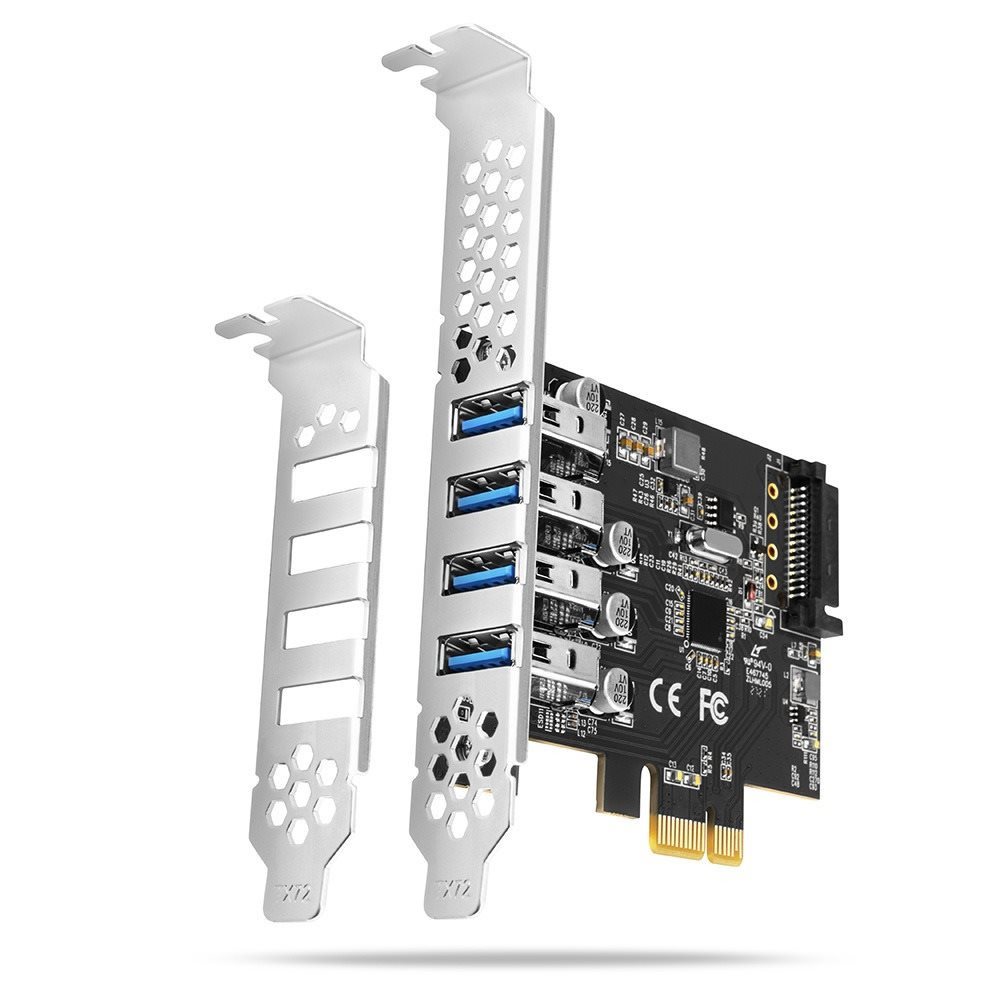 AXAGON PCEU-43RS, 4x USB 3.2 Gen 1 port, 5 Gbps, PCIe card, DUAL power, SP & LP