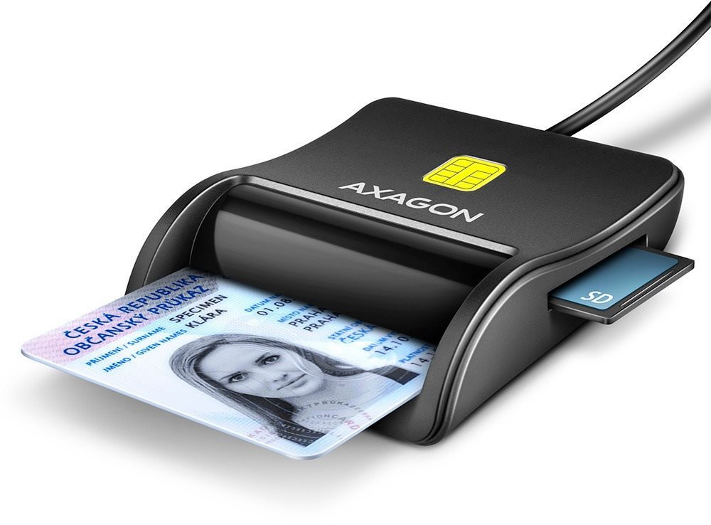AXAGON CRE-SM3SD Smart card / ID card & SD/microSD/SIM card FlatReader, USB-A 1.3m cable