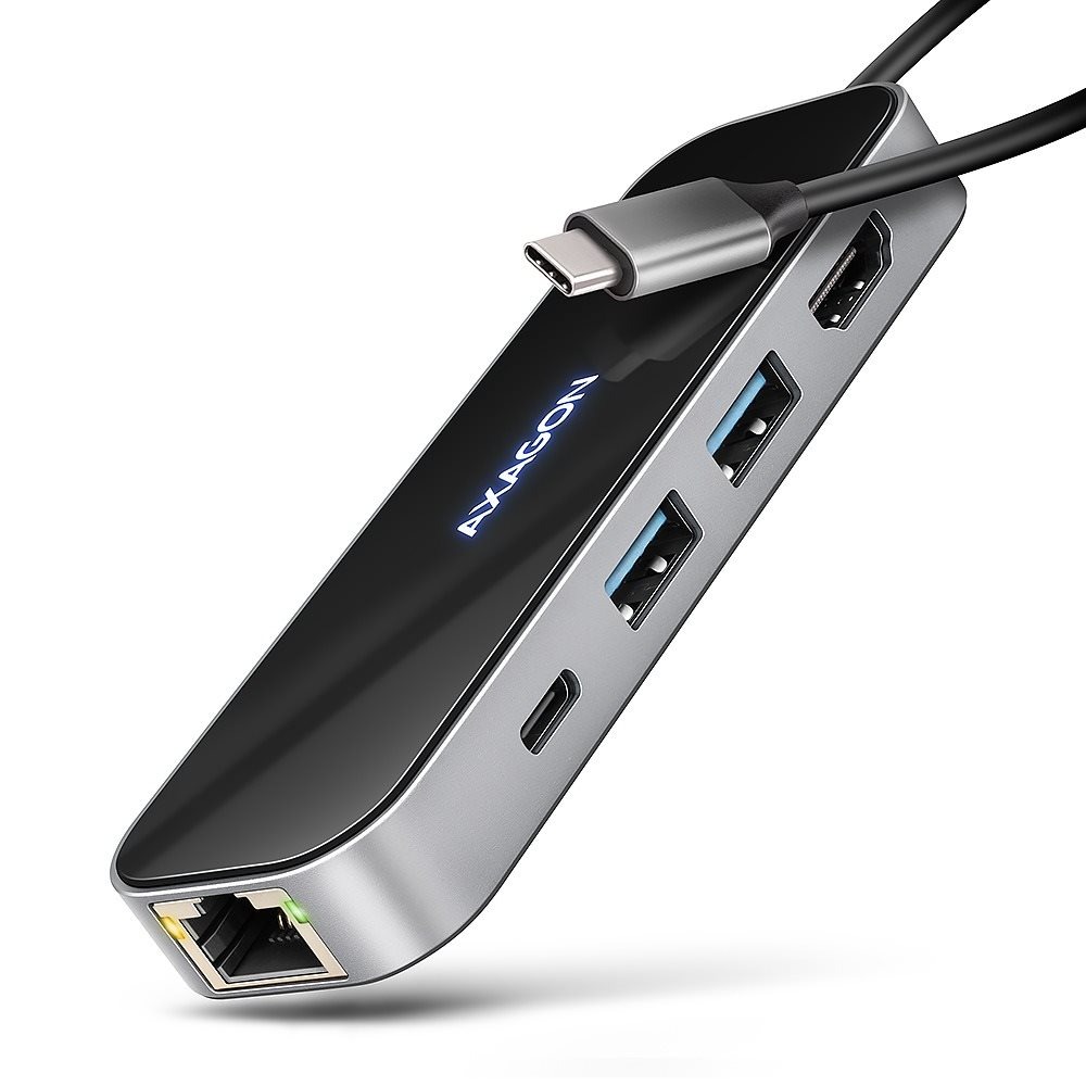 AXAGON HMC-6GLN GLASS 6-in-1 Hub s USB-C a HDMI 4K