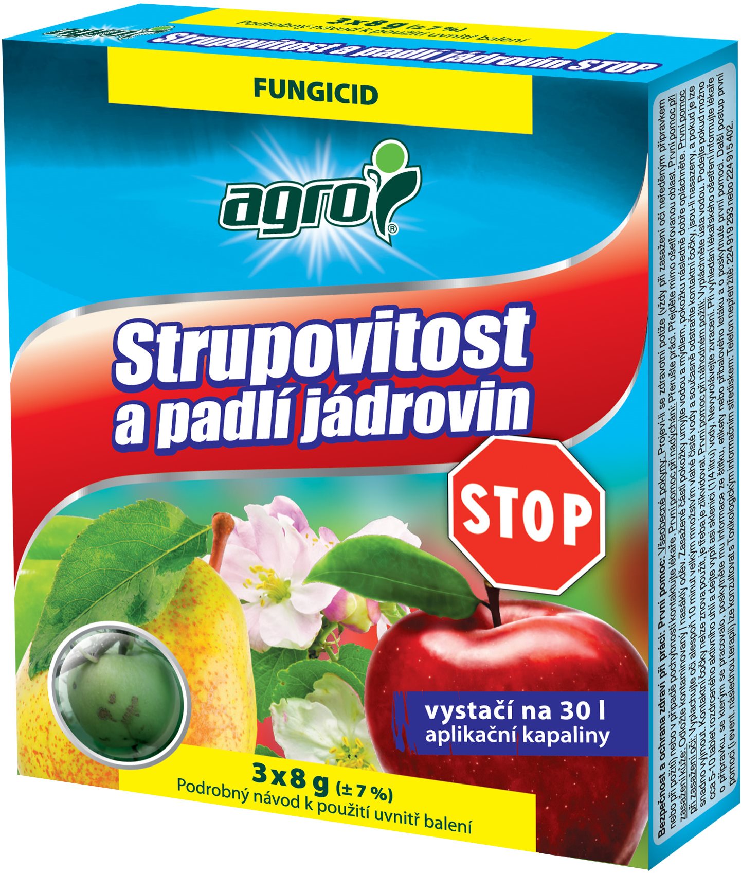 AGRO Fungicid, strupovitost a padlí jabloní STOP 3 x 8 g