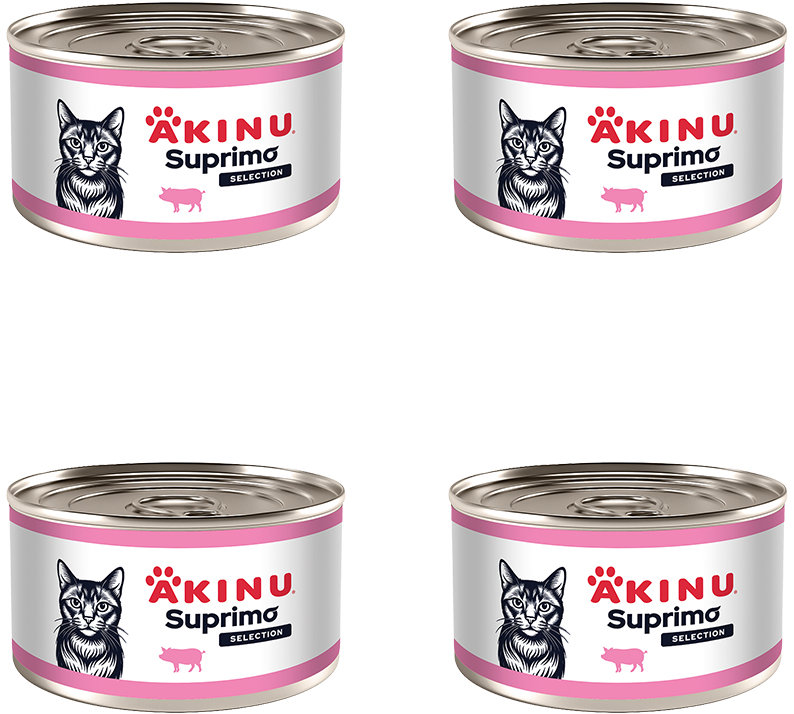 Akinu SUPRIMO SELECTION Vepřové kostky libové svaloviny, konzerva pro kočky 200 g, MTP 4 ks