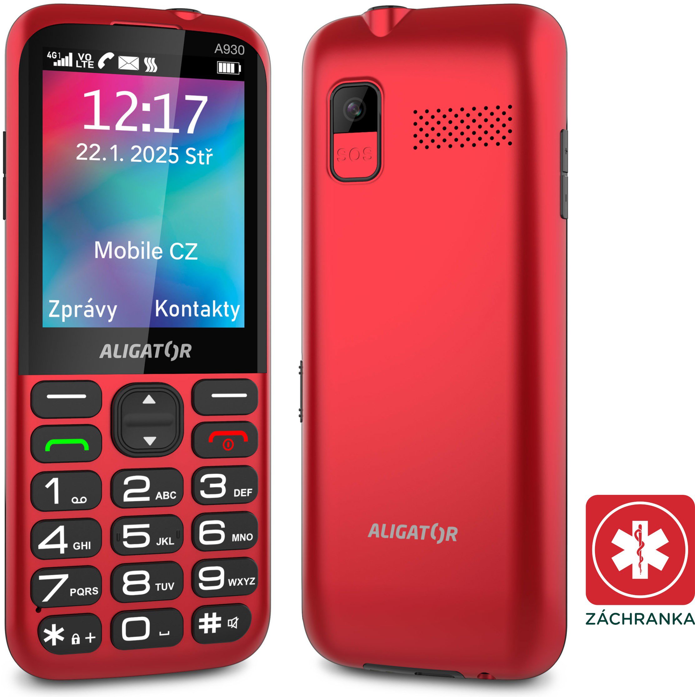Aligator A930 GPS 4G Senior červený + nabíjecí stojánek - sleva 20% v ALIGATOR