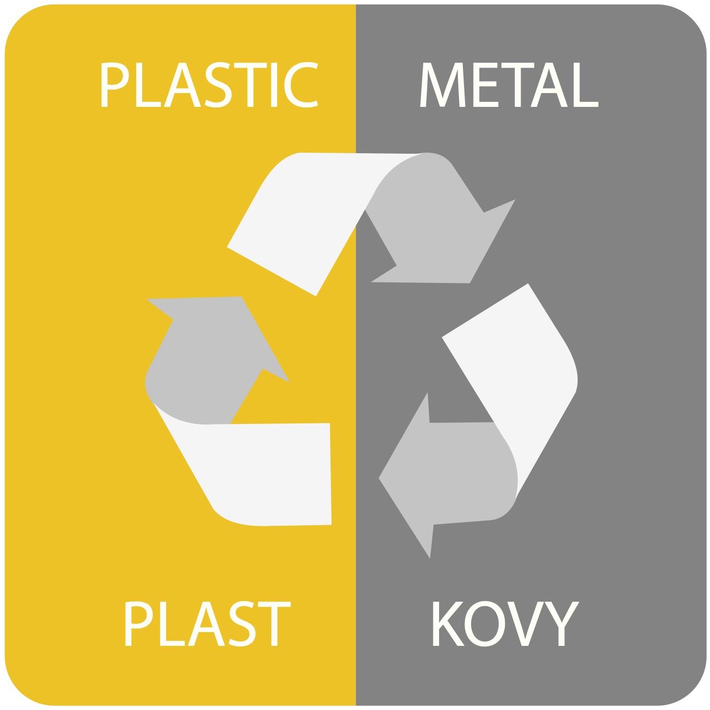 Alda Samolepka pro odpadkový koš pro tříděný odpad - PLAST - KOV, žlutá, 17,5 × 17,5 cm