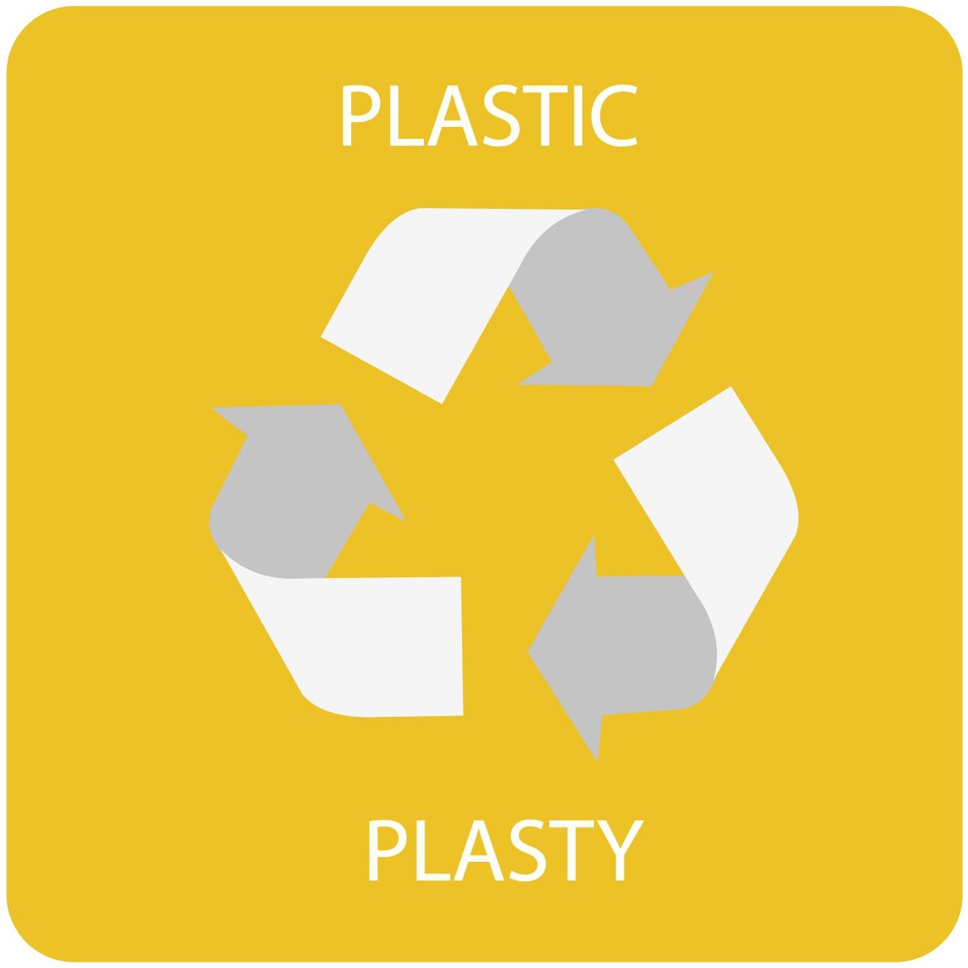 Alda Samolepka pro odpadkový koš pro tříděný odpad - PLAST, žlutá, 17,5 × 17,5 cm