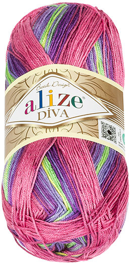 Alize Příze DIVA batik 100 g - 3241 růžová, zelená, fialová