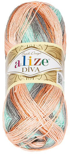 Alize Příze DIVA batik 100 g - 5550 losos, šedá, tyrkys