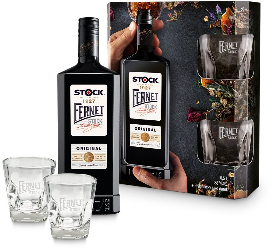 Fernet Stock 0,5l 38% + 2x sklo GB