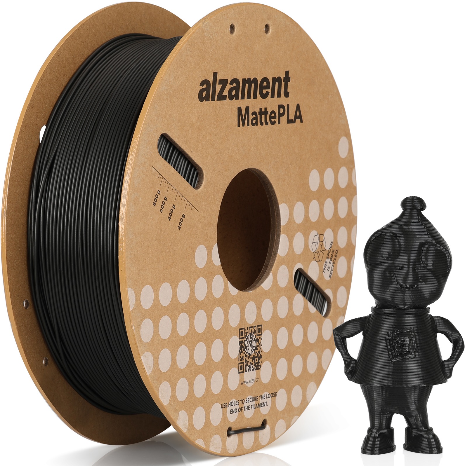 Alzament PLA Matte 1 kg Black - kvalitní filament pro 3D tisk