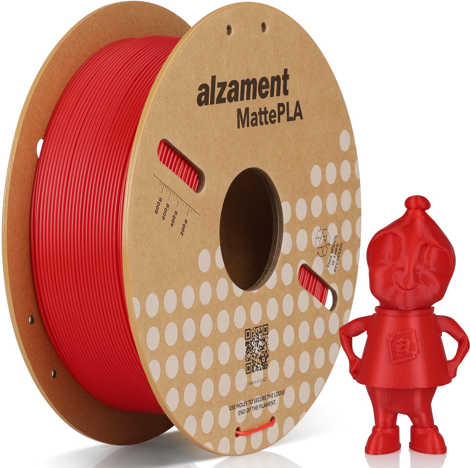 Alzament PLA Matte 1 kg Red - vysoce kvalitní 3D tisková filament
